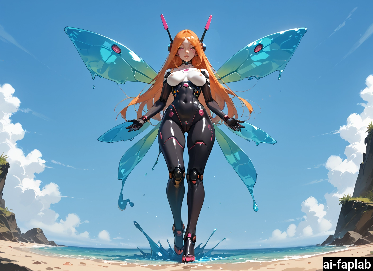 1girl, breasts, wings, solo, long hair, outdoors · Yamete.gg