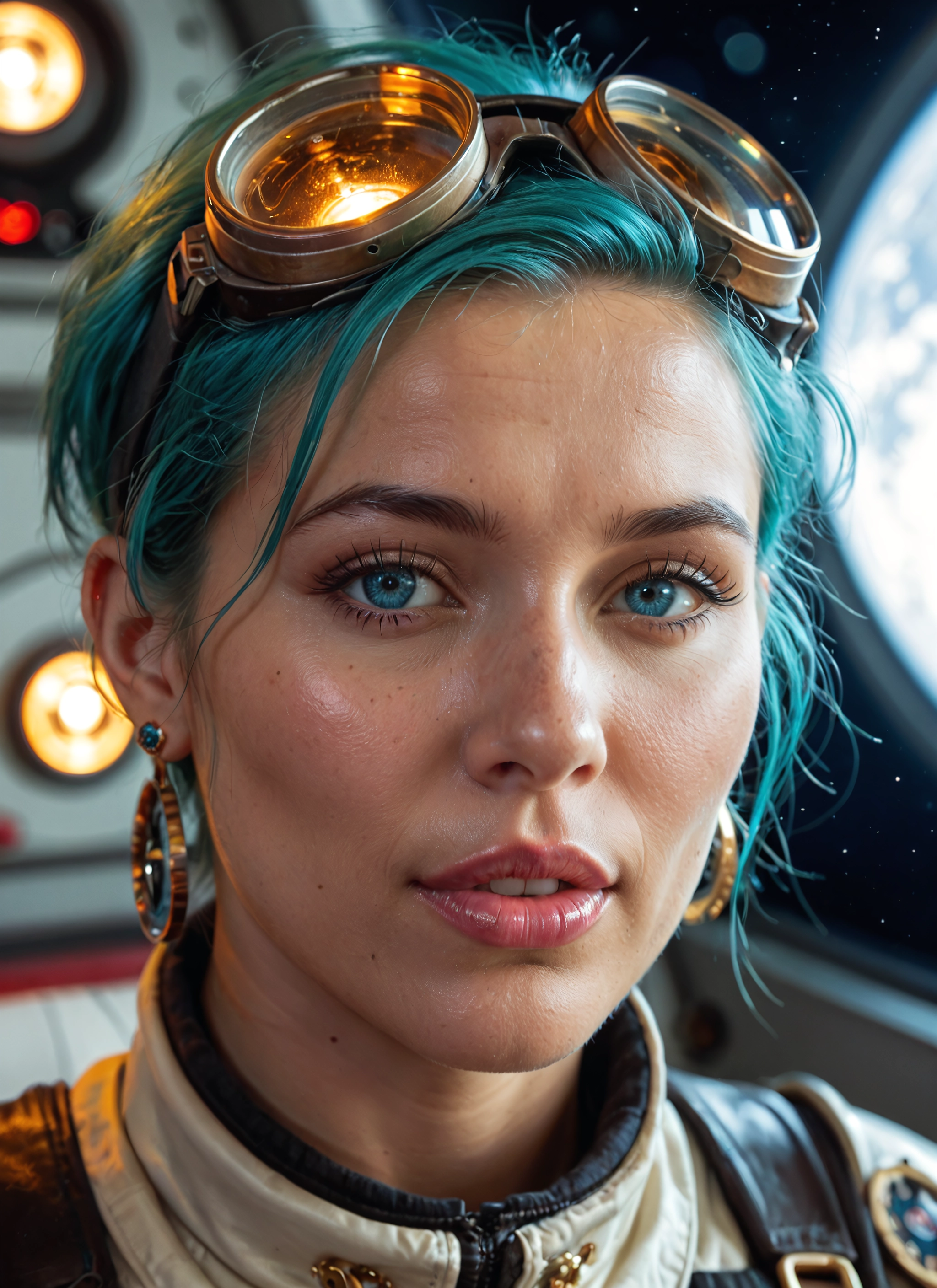 1girl, solo, goggles, jewelry, earrings, goggles on head · Yamete.gg