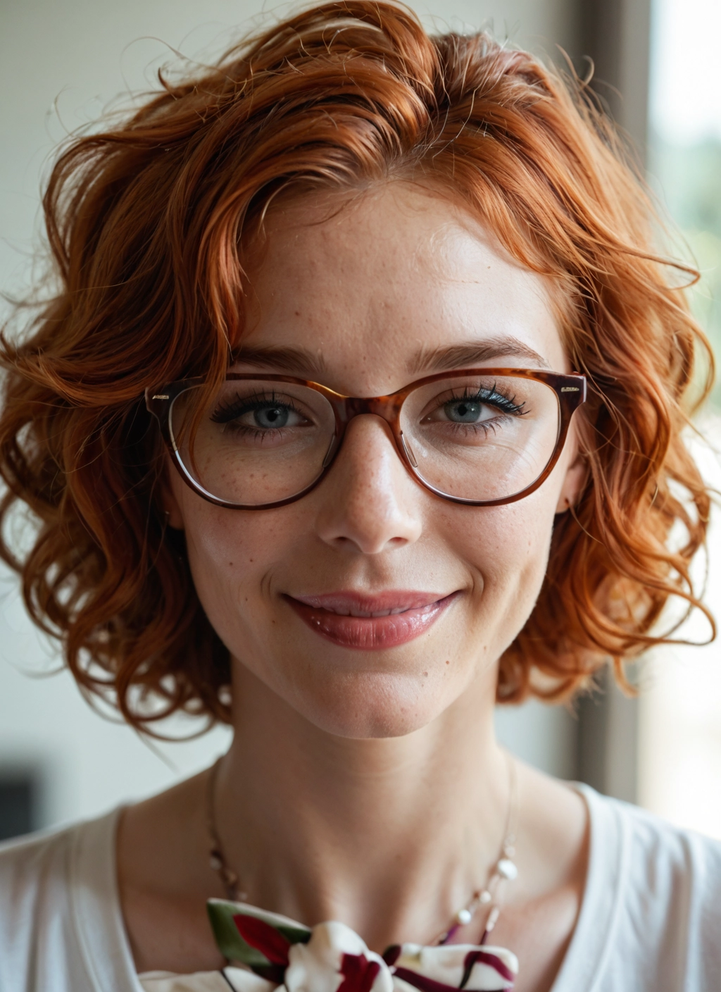1girl, solo, glasses, jewelry, smile, freckles · Yamete.gg