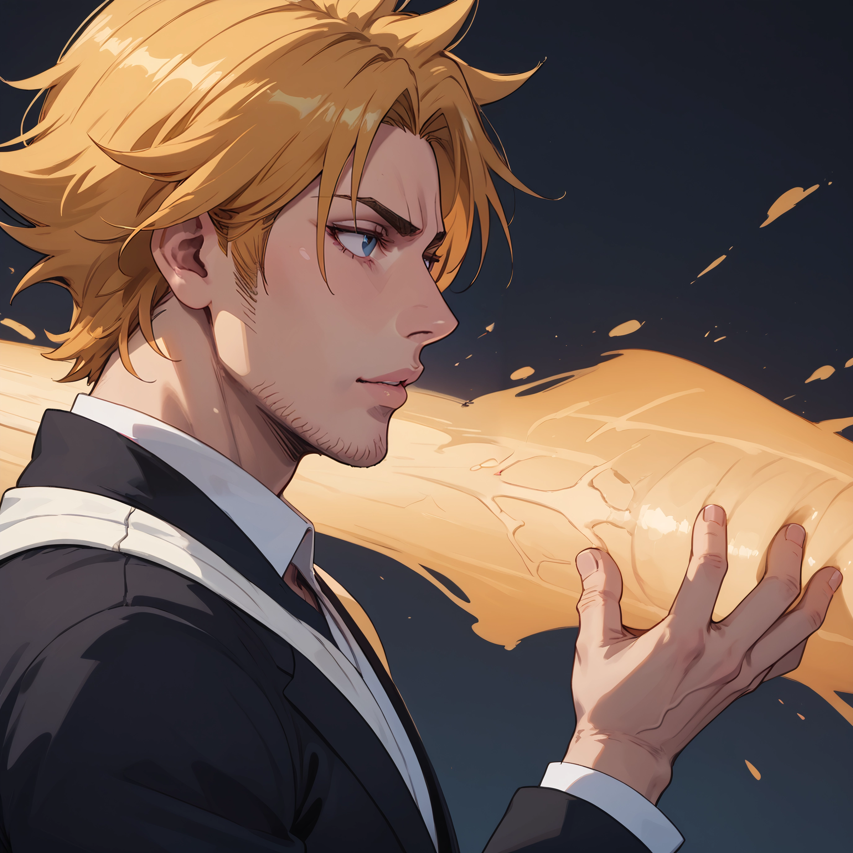 1boy, male focus, blonde hair, solo, facial hair, blue eyes · Yamete.gg