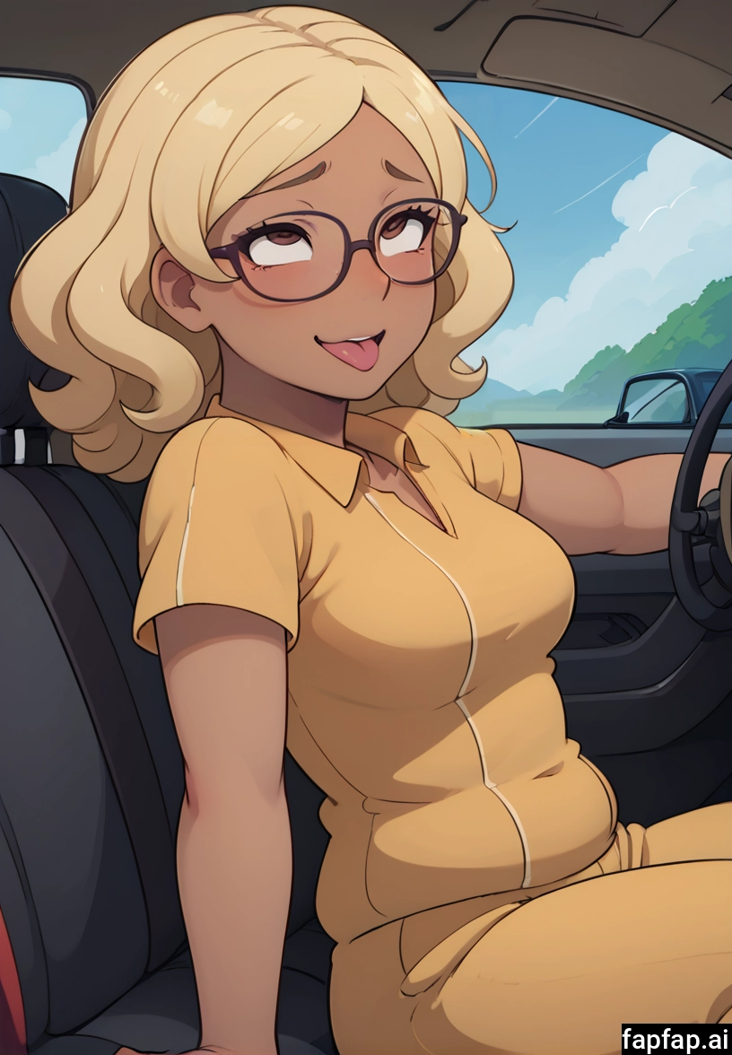 1girl, tongue, blonde hair, glasses, tongue out, car interior · Yamete.gg