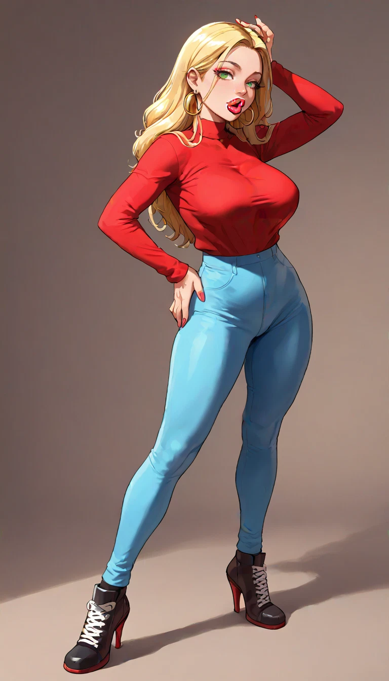 1girl, solo, breasts, blonde hair, hoop earrings, green eyes · Yamete.gg