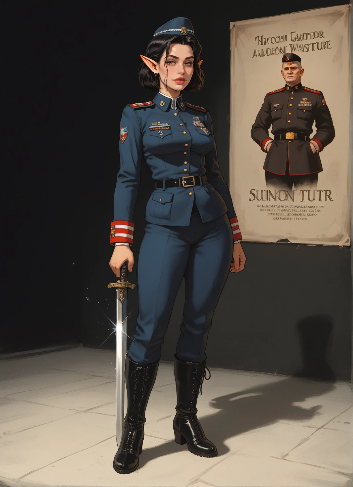 1girl, weapon, sword, pointy ears, uniform, boots · Yamete.gg