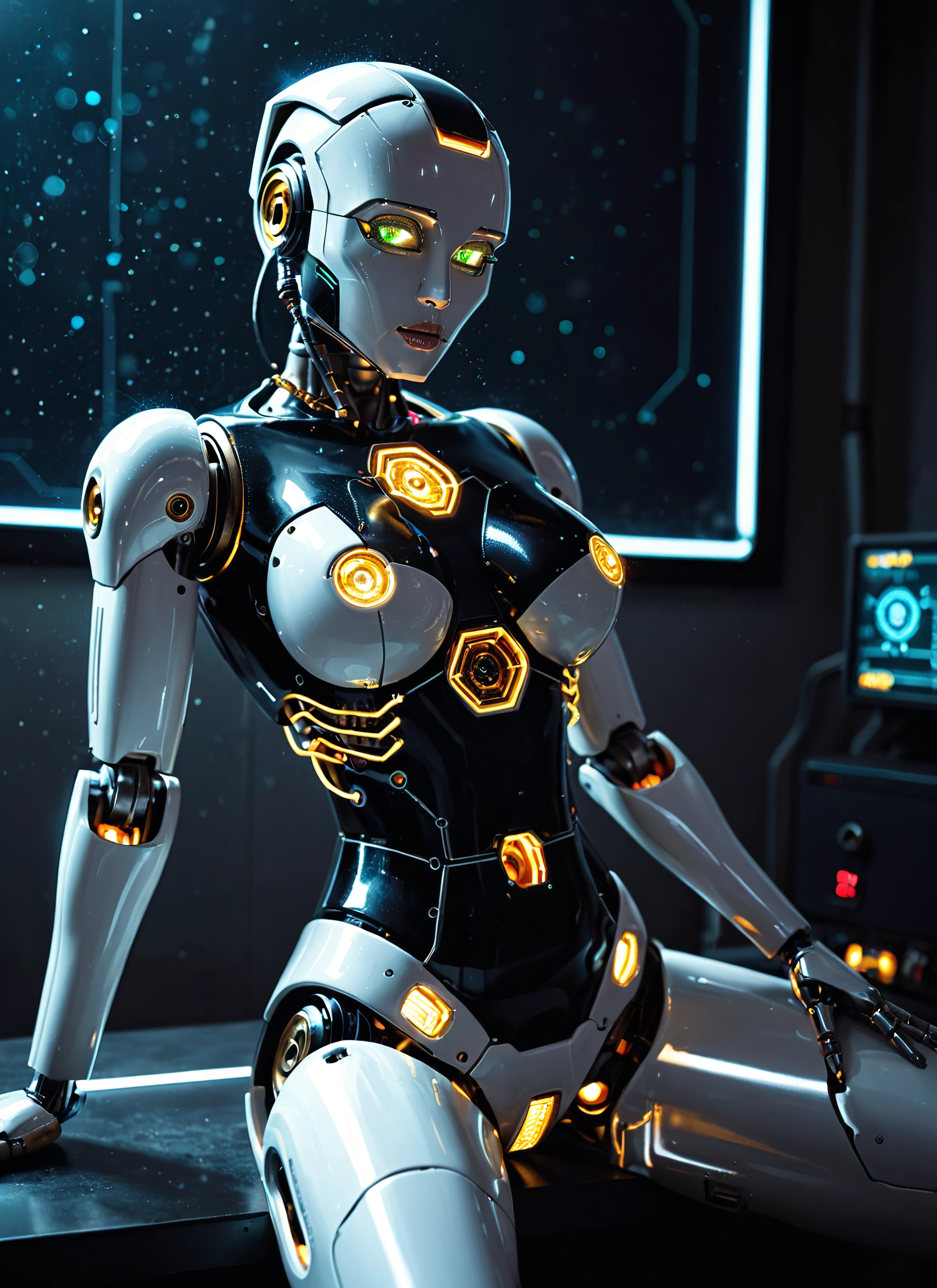 1girl, solo, green eyes, breasts, robot joints, joints · Yamete.gg