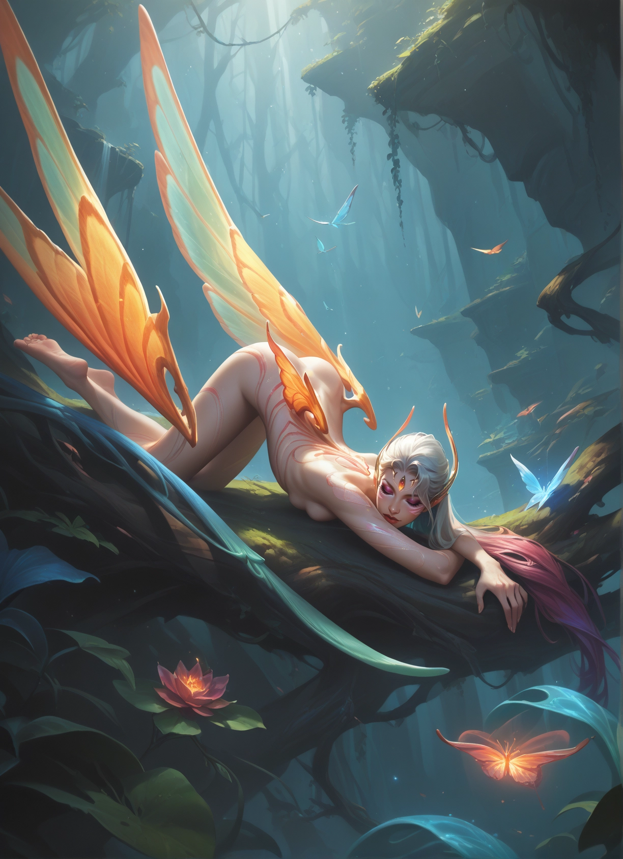 1girl, wings, breasts, bug, solo, butterfly · Yamete.gg