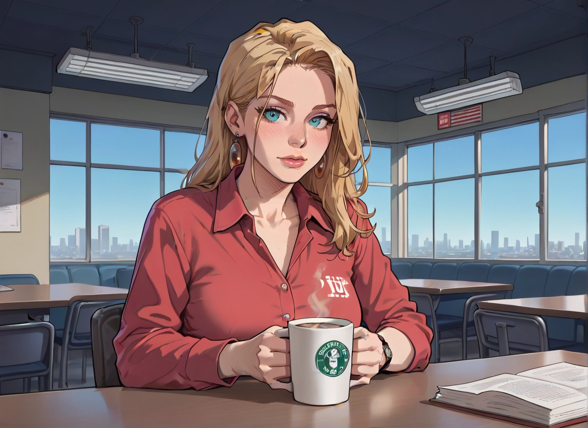 1girl, blonde hair, solo, cup, jewelry, earrings · Yamete.gg