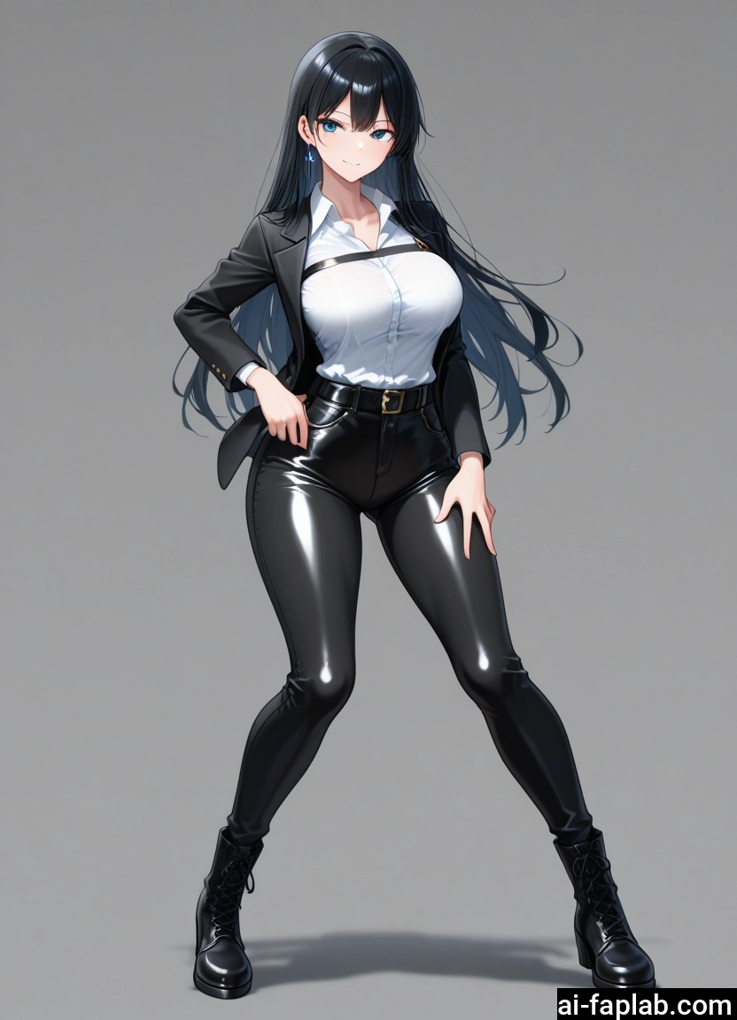 1girl, long hair, breasts, black hair, solo, pants · Yamete.gg
