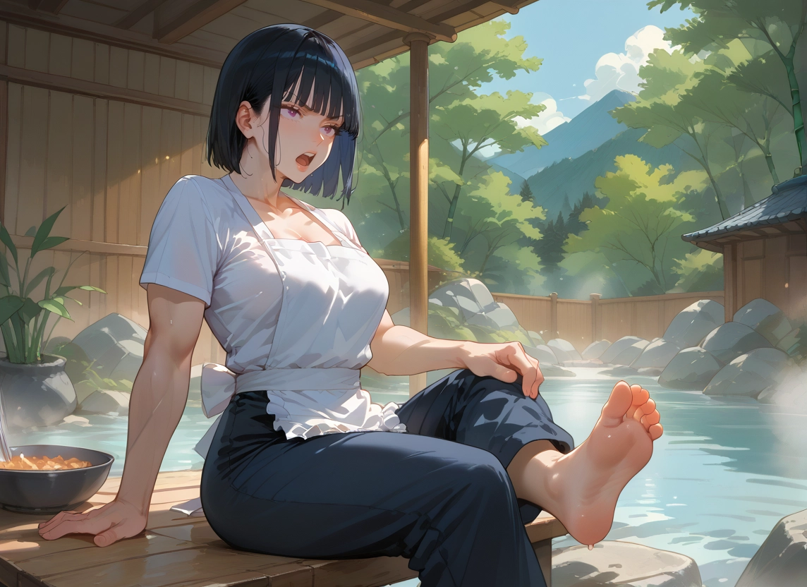 1girl, barefoot, feet, soles, short hair, breasts · Yamete.gg