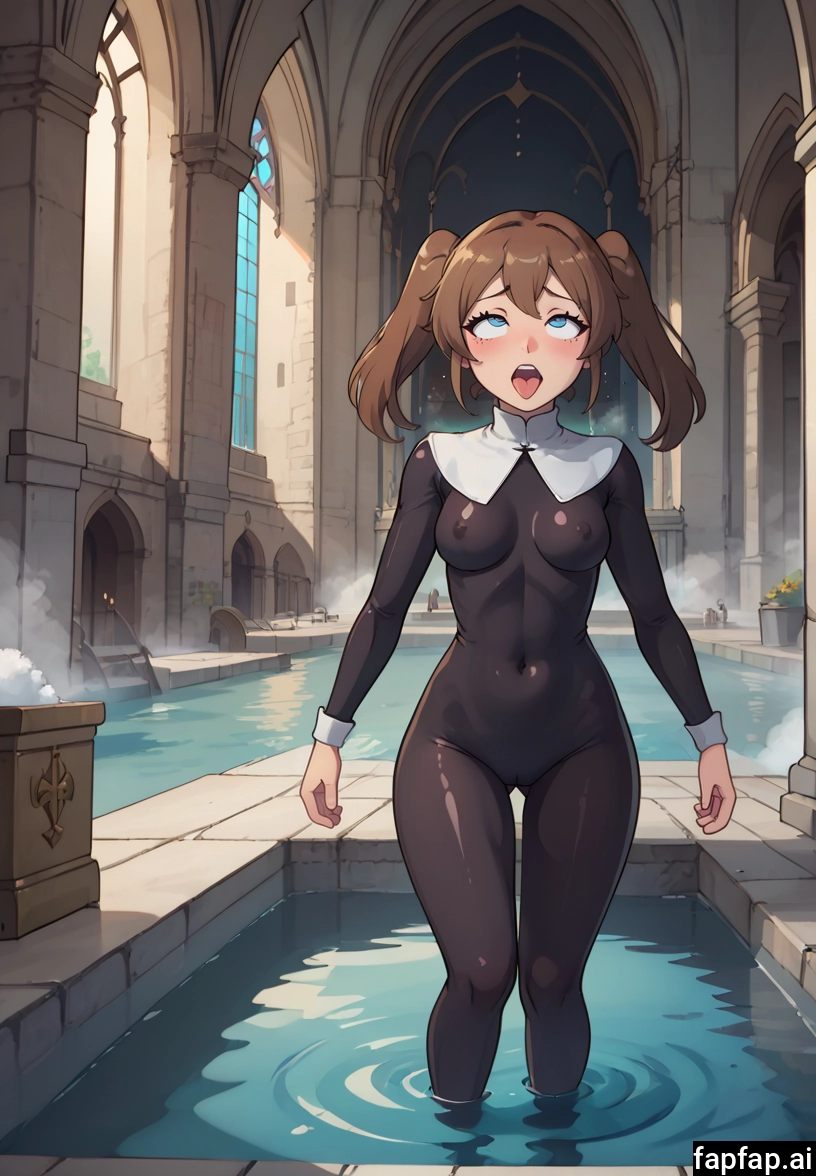1girl, breasts, open mouth, twintails, brown hair, water · Yamete.gg