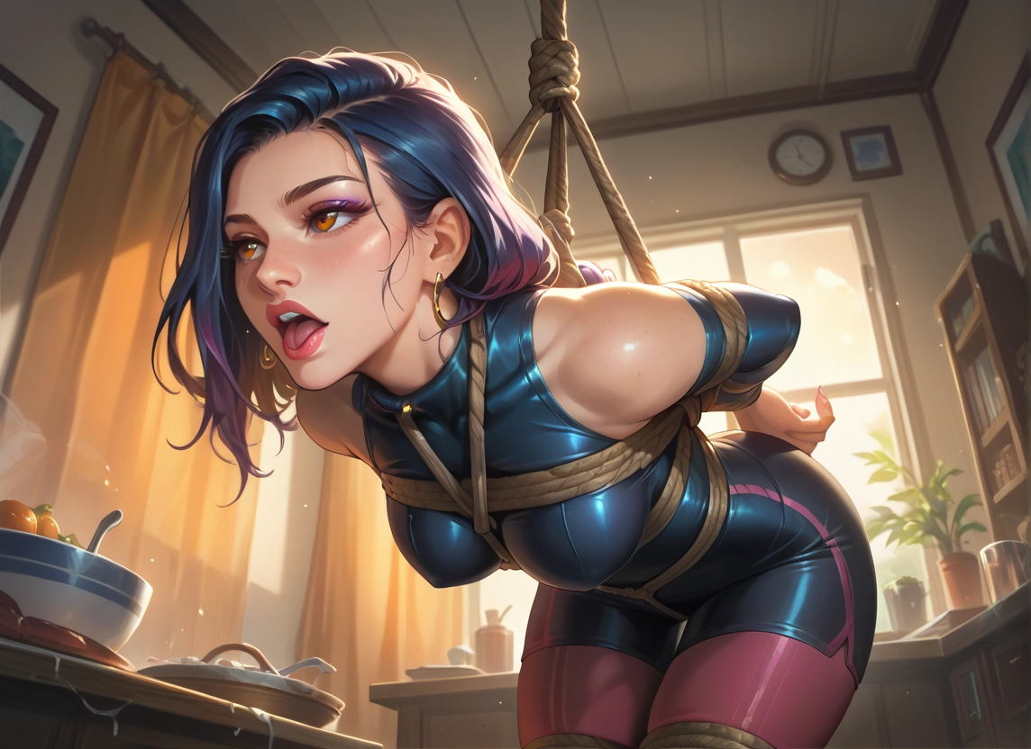 1girl, bound, bdsm, jewelry, earrings, bondage · Yamete.gg