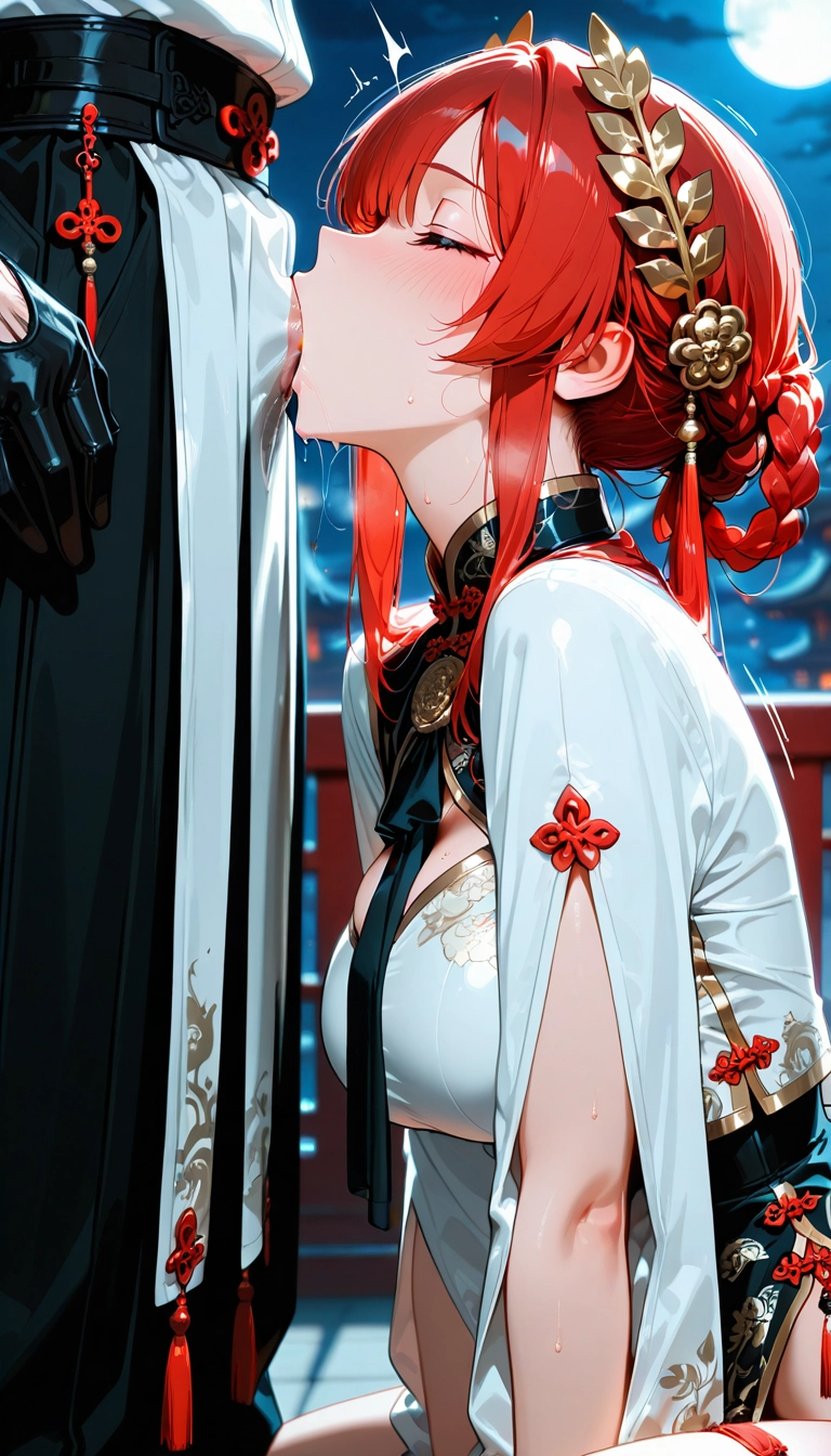 futanari, breasts, red hair, 1girl, blush, closed eyes · Yamete.gg