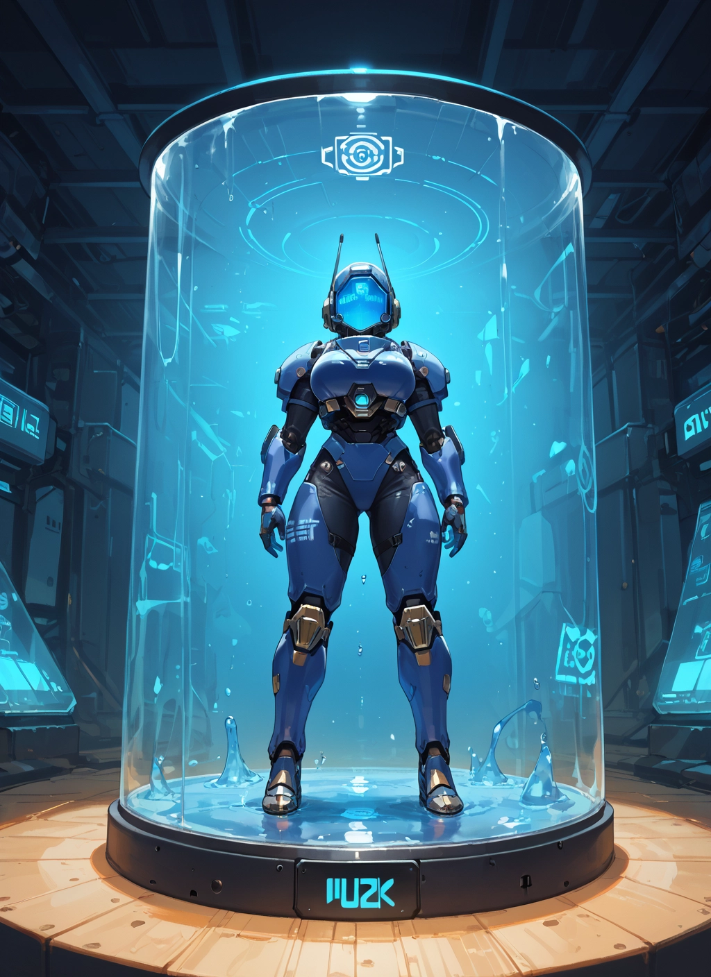 1girl, solo, standing, science fiction, water, helmet · Yamete.gg