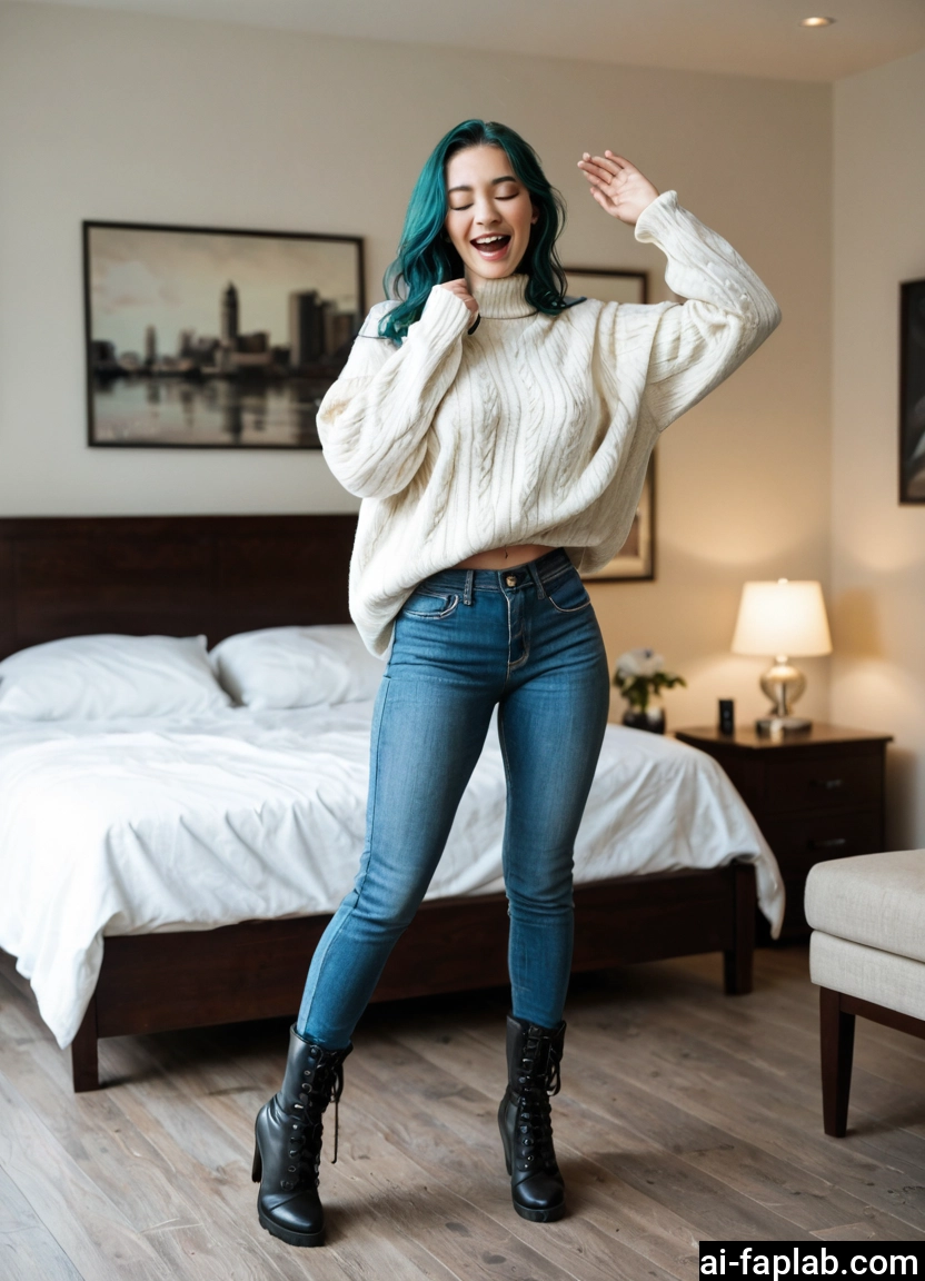 1girl, pants, sweater, boots, denim, jeans · Yamete.gg