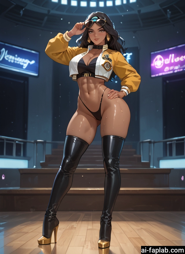 1girl, breasts, thighhighs, dark skin, dark-skinned female, high heels · Yamete.gg