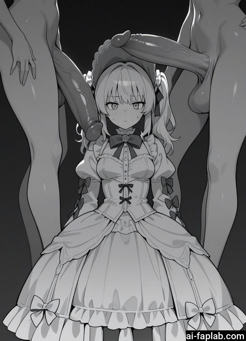 futanari, penis, monochrome, greyscale, testicles, dress · Yamete.gg