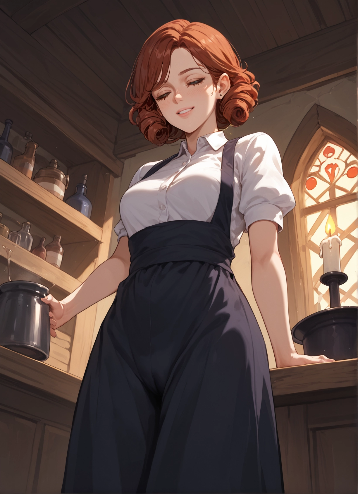 1girl, solo, shirt, smile, indoors, short sleeves · Yamete.gg