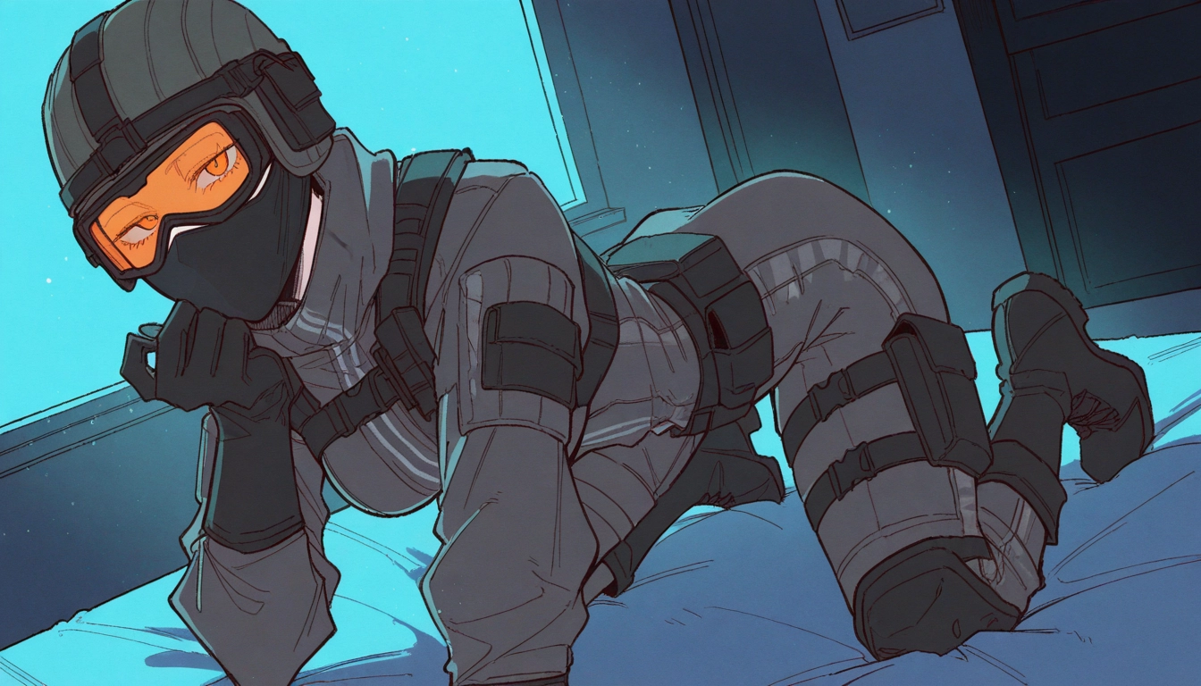 solo, gloves, boots, 1girl, mask, goggles