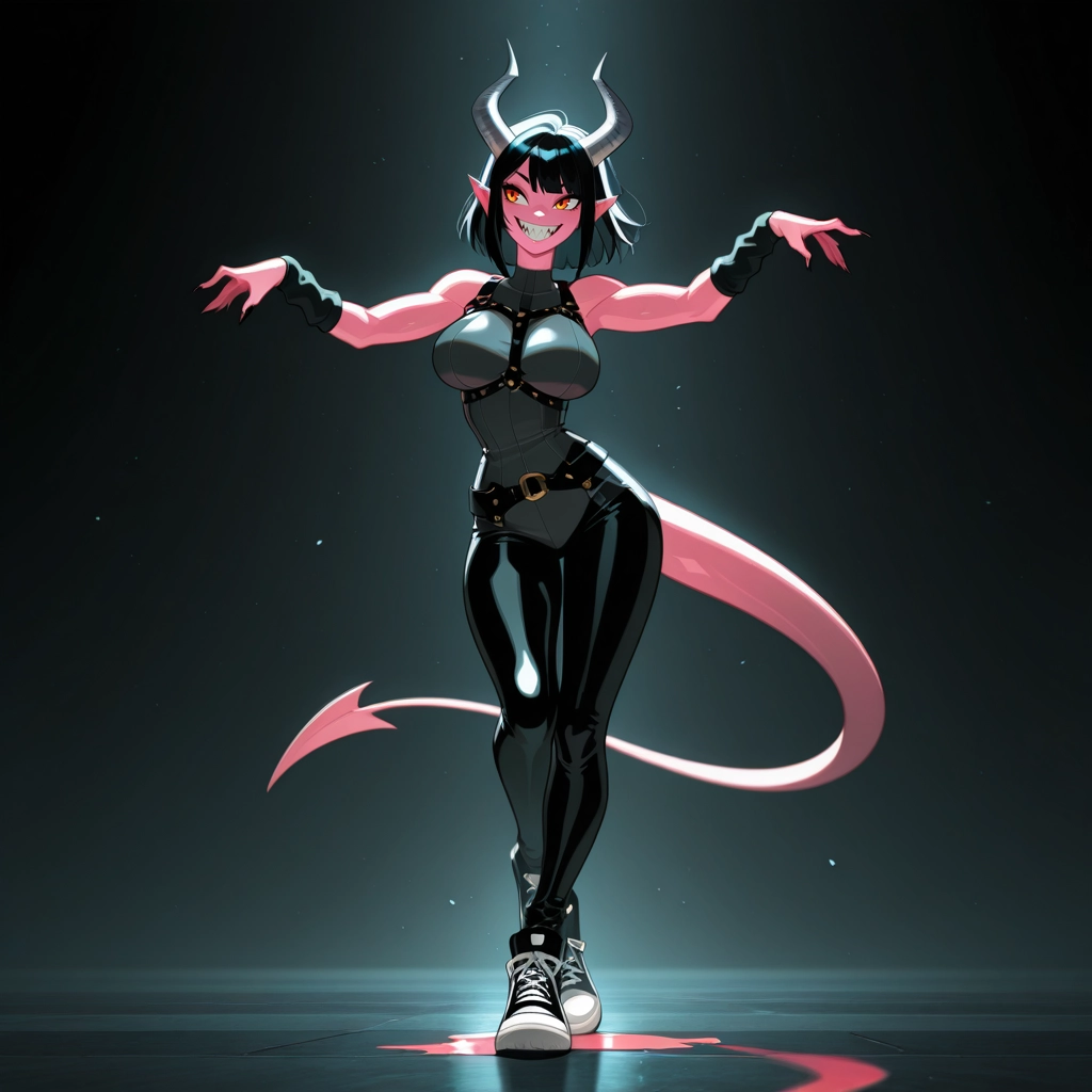 1girl, demon girl, tail, horns, teeth, solo · Yamete.gg