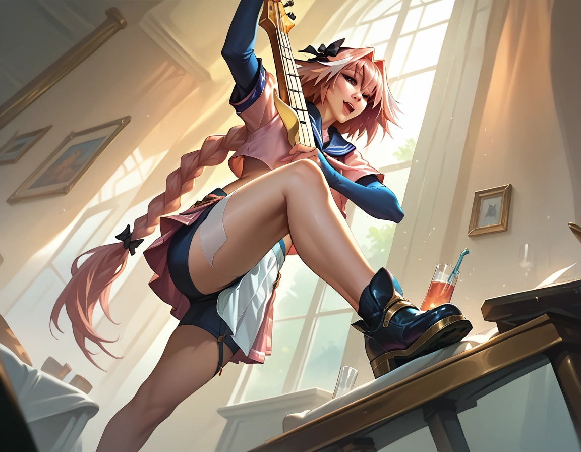 braid, long hair, male focus, single braid, 1boy, skirt · Yamete.gg