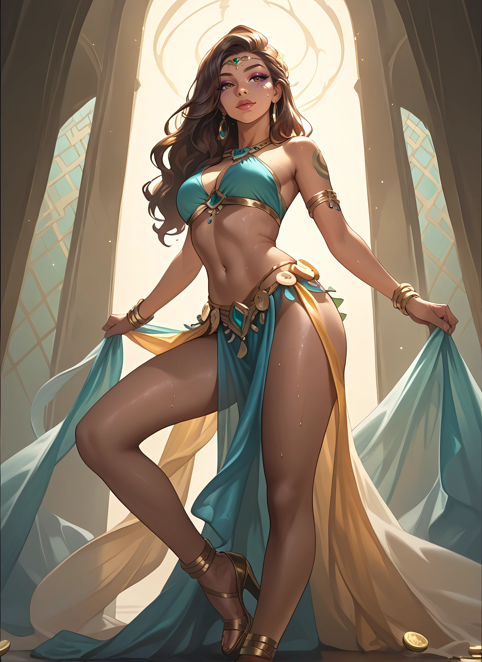 1girl, jewelry, breasts, solo, navel, earrings · Yamete.gg