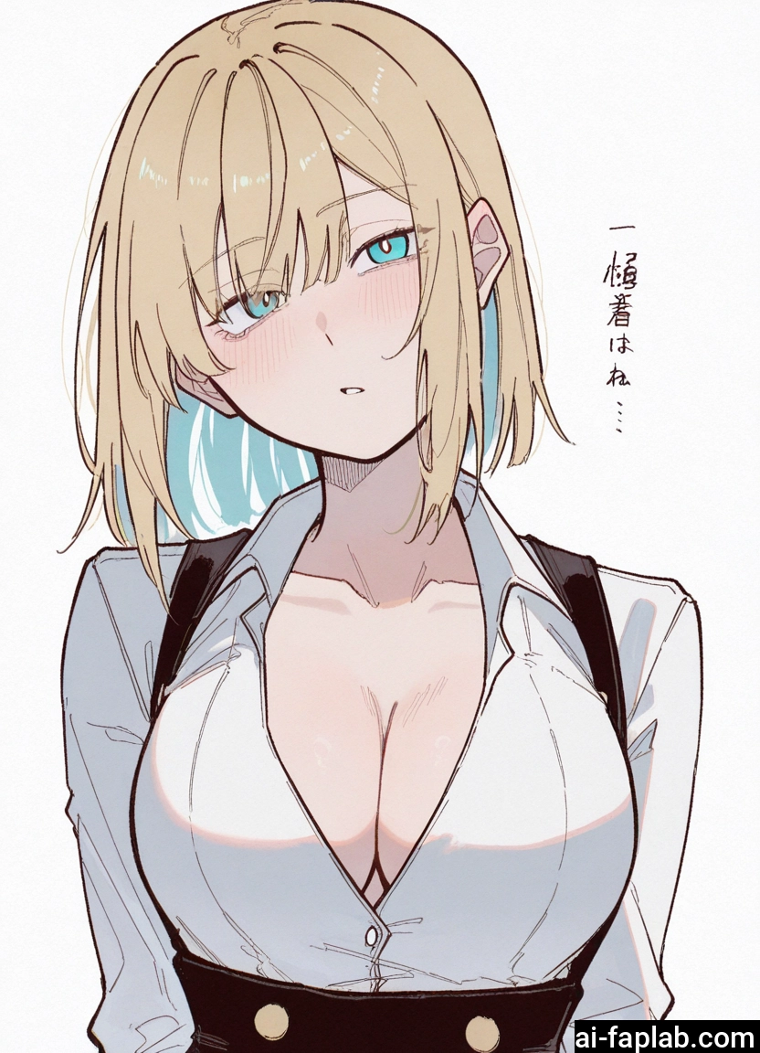 1girl, breasts, solo, cleavage, shirt, blonde hair