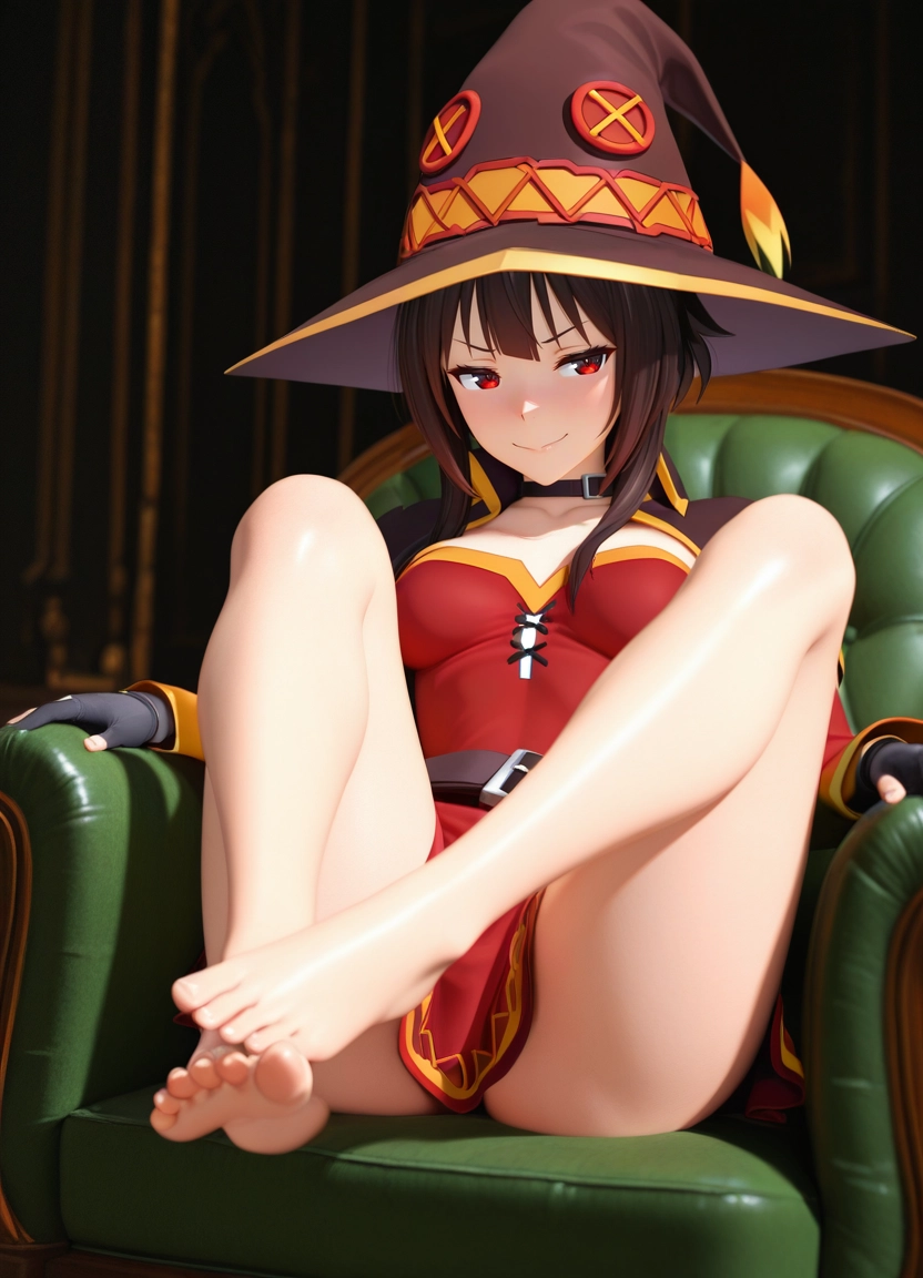 1girl, barefoot, feet, hat, red dress, witch hat · Yamete.gg