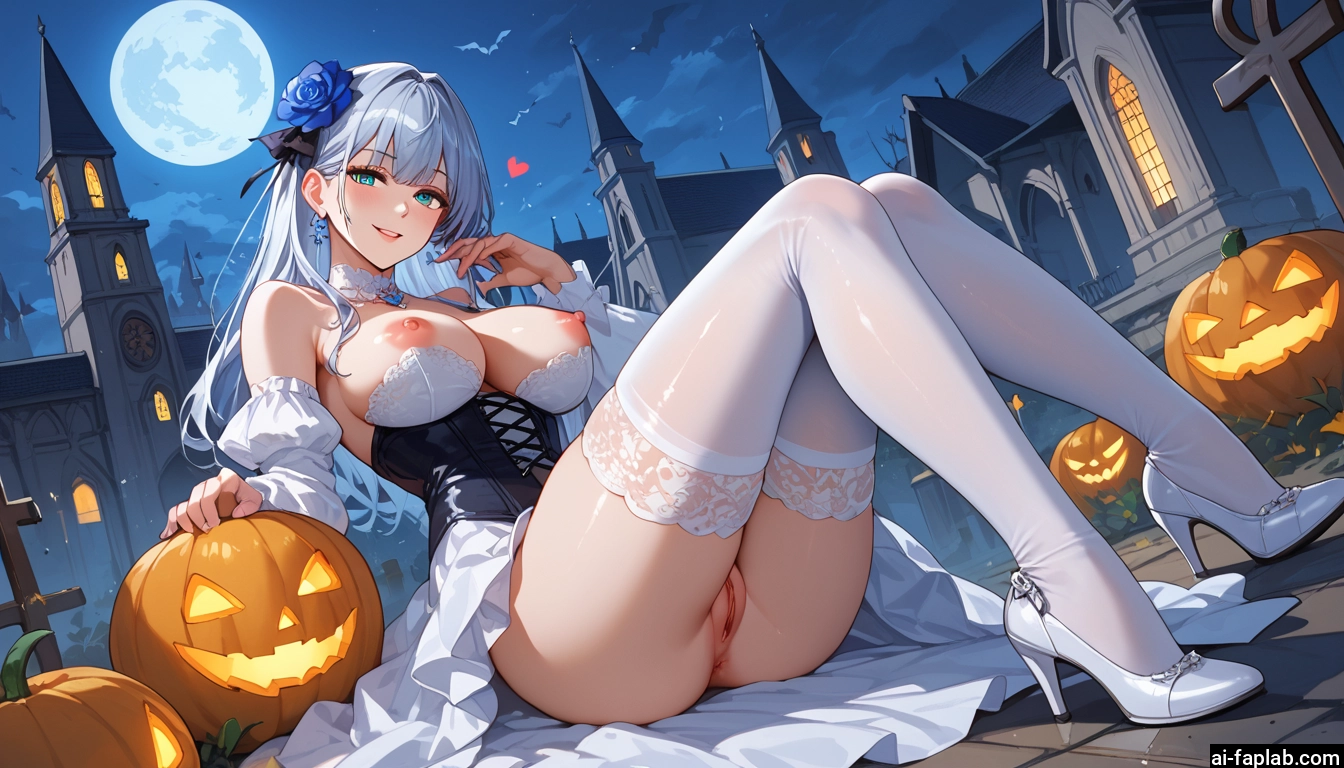 1girl, breasts, nipples, pussy, thighhighs, moon · Yamete.gg