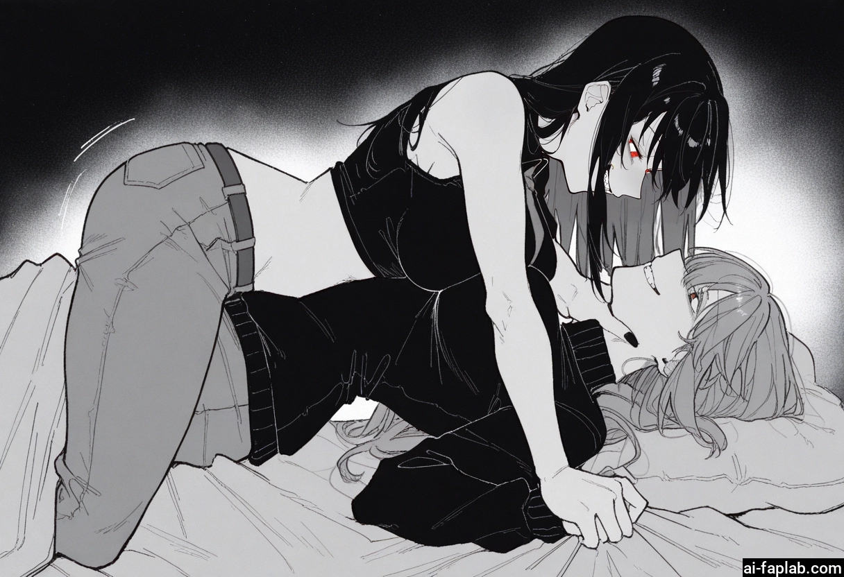 multiple girls, 2girls, yuri, pants, red eyes, smile