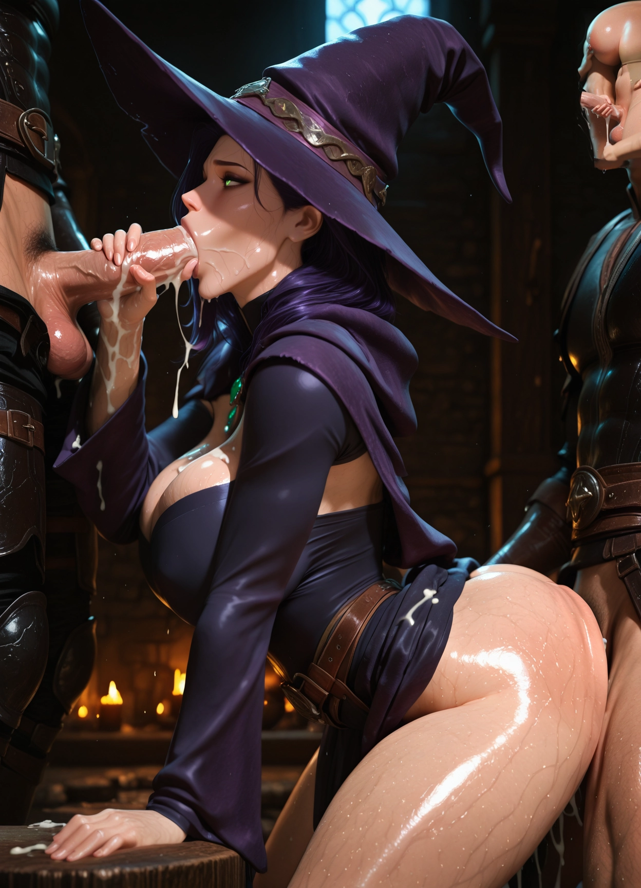 1girl, breasts, multiple boys, fellatio, oral, hat · Yamete.gg