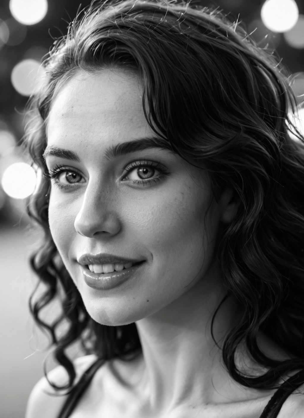 1girl, monochrome, greyscale, solo, smile, realistic · Yamete.gg