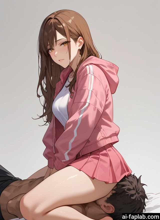 1girl, 1boy, skirt, brown hair, long hair, jewelry