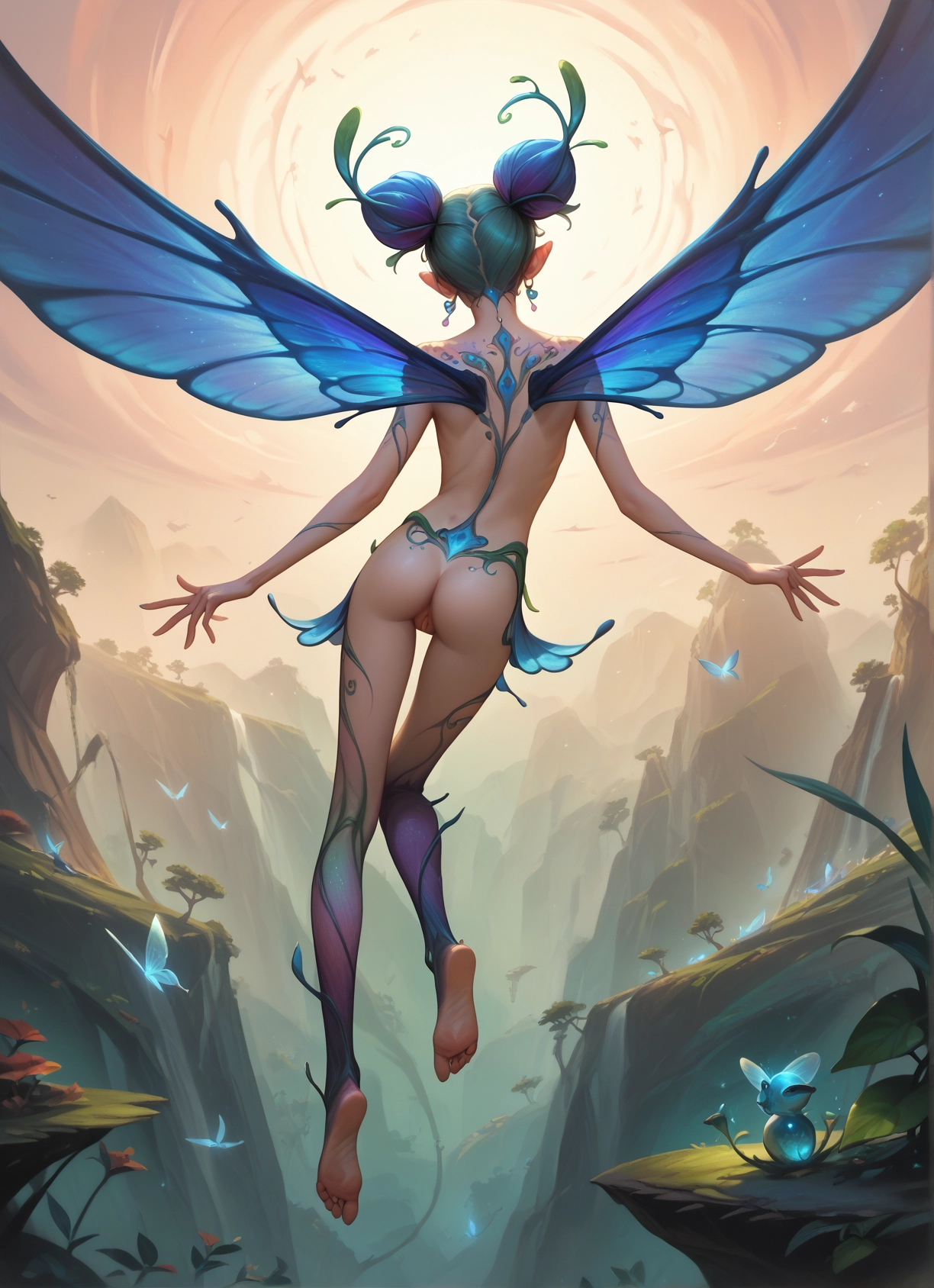 1girl, ass, wings, pointy ears, pussy, barefoot · Yamete.gg