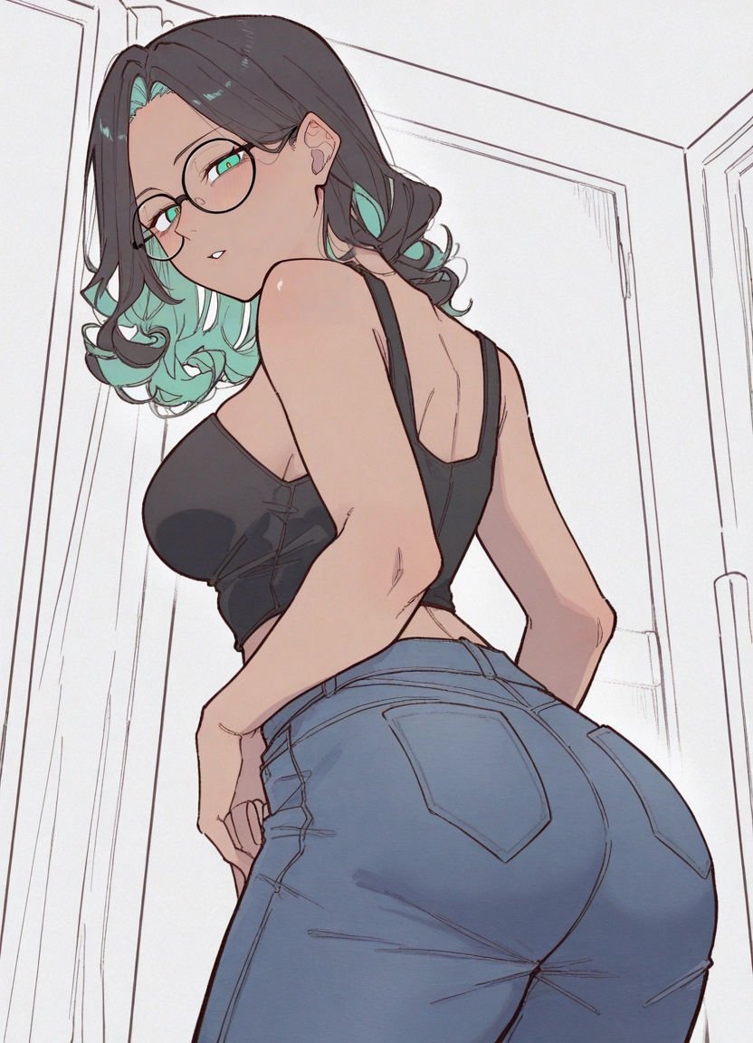 1girl, solo, pants, multicolored hair, breasts, ass · Yamete.gg