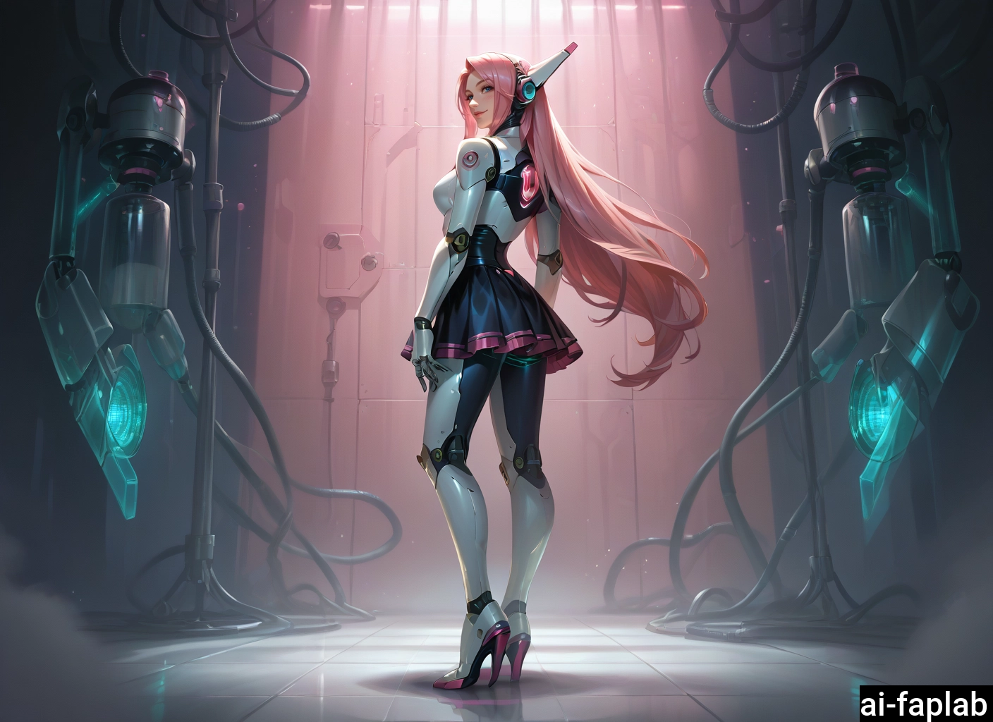 1girl, long hair, solo, pink hair, high heels, skirt