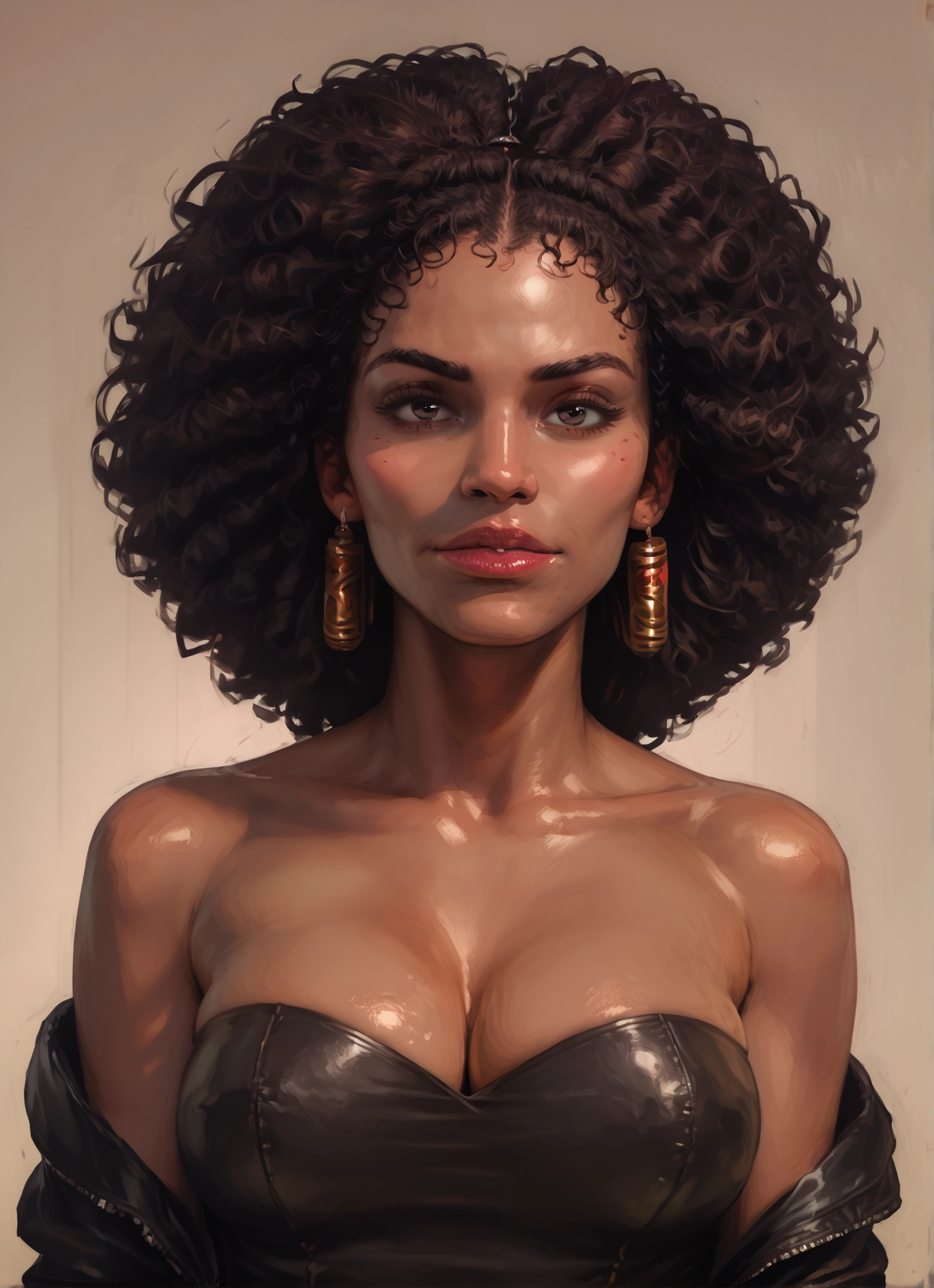 1girl, solo, breasts, jewelry, earrings, cleavage · Yamete.gg