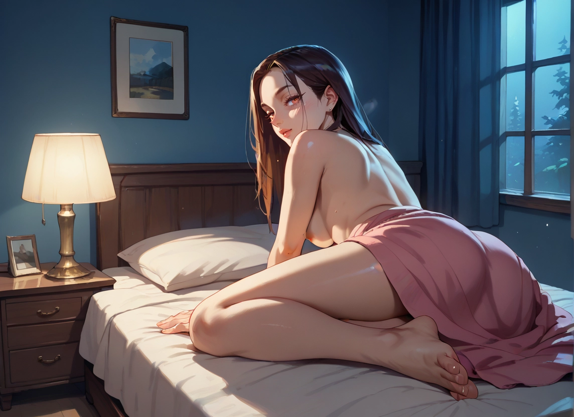 1girl, breasts, solo, indoors, long hair, barefoot · Yamete.gg