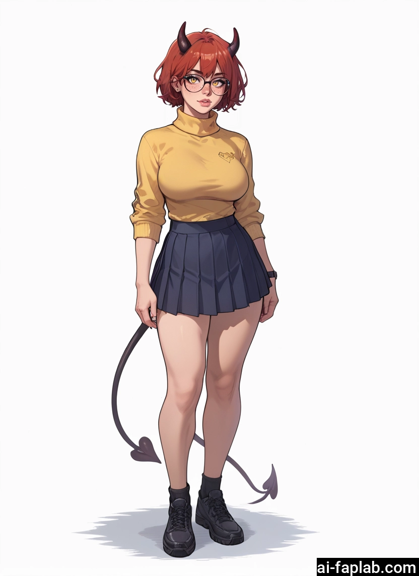 1girl, skirt, tail, horns, glasses, demon tail · Yamete.gg