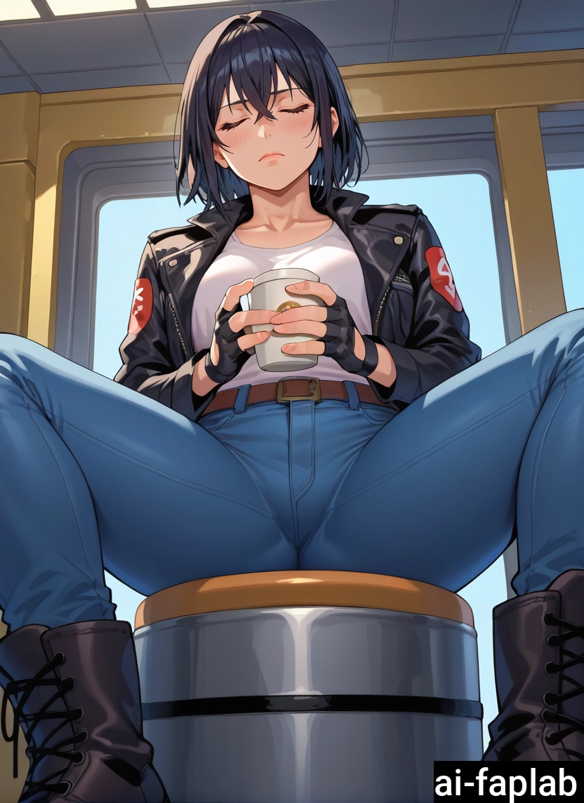 1girl, pants, boots, solo, closed eyes, jacket · Yamete.gg