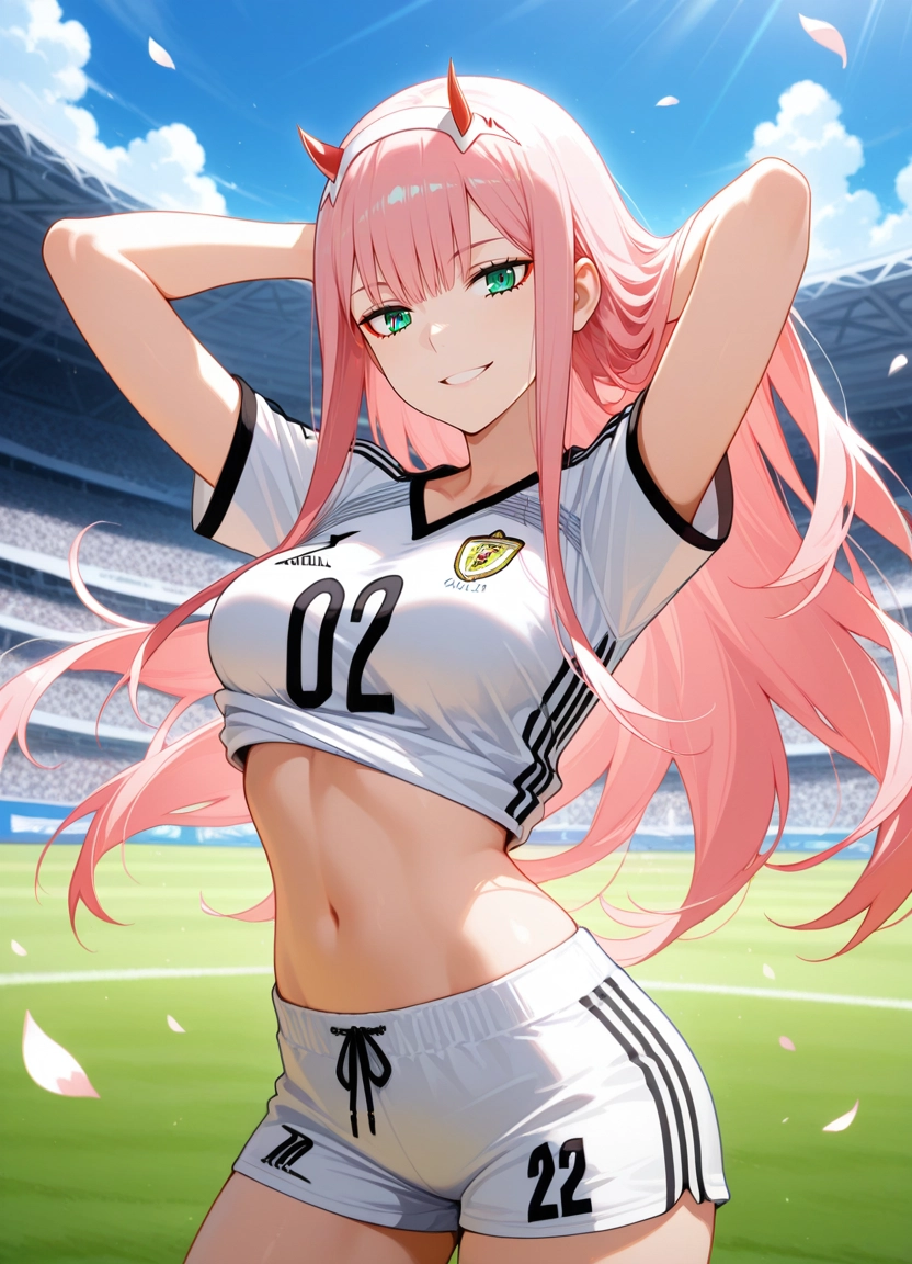 1girl, zero two (darling in the franxx), solo, long hair, pink hair, outdoors · Yamete.gg