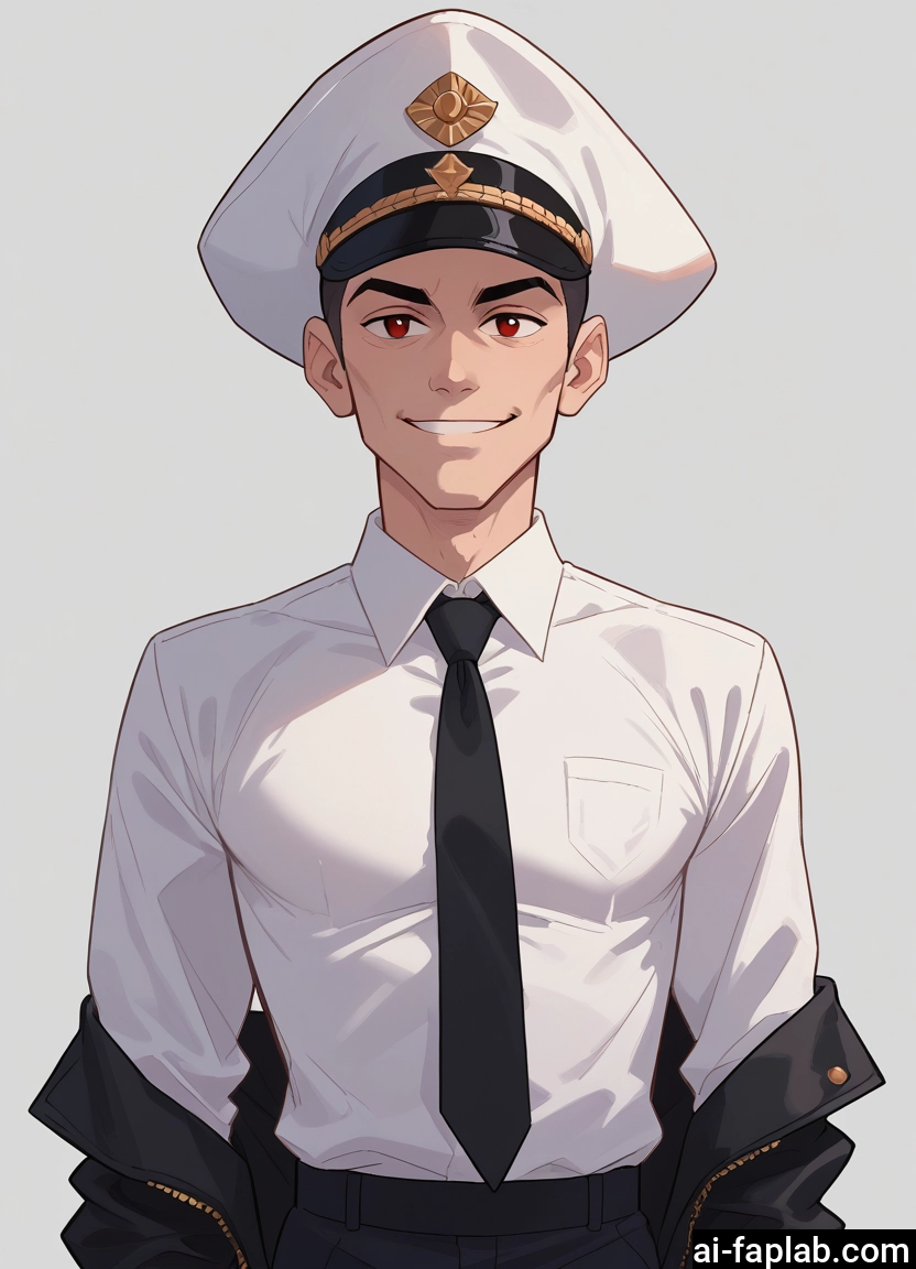 bara, 1boy, male focus, necktie, solo, hat · Yamete.gg