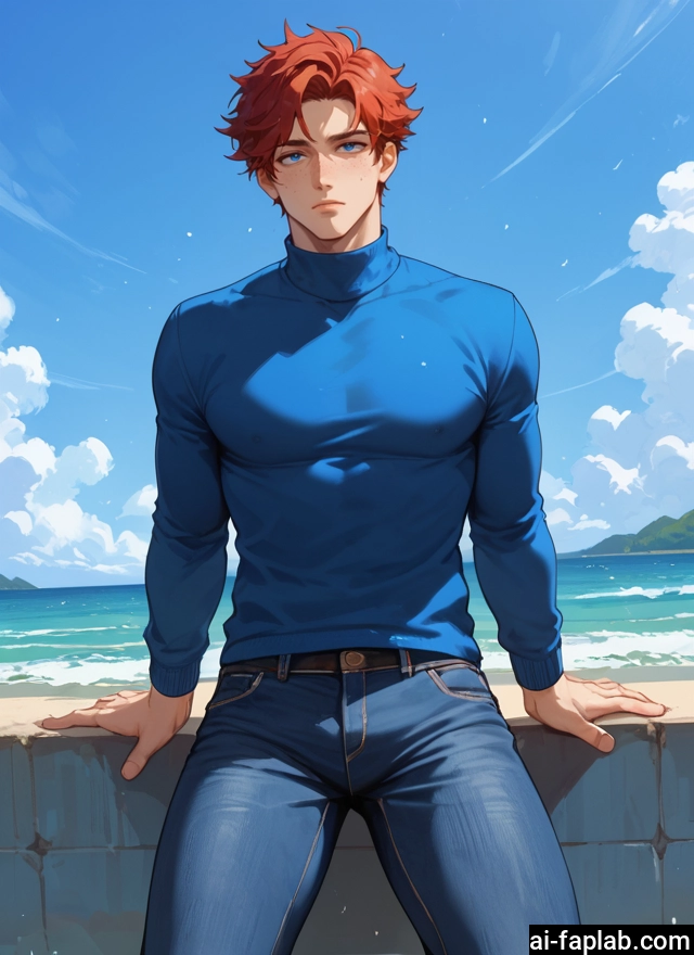 bara, 1boy, male focus, blue eyes, solo, pants · Yamete.gg
