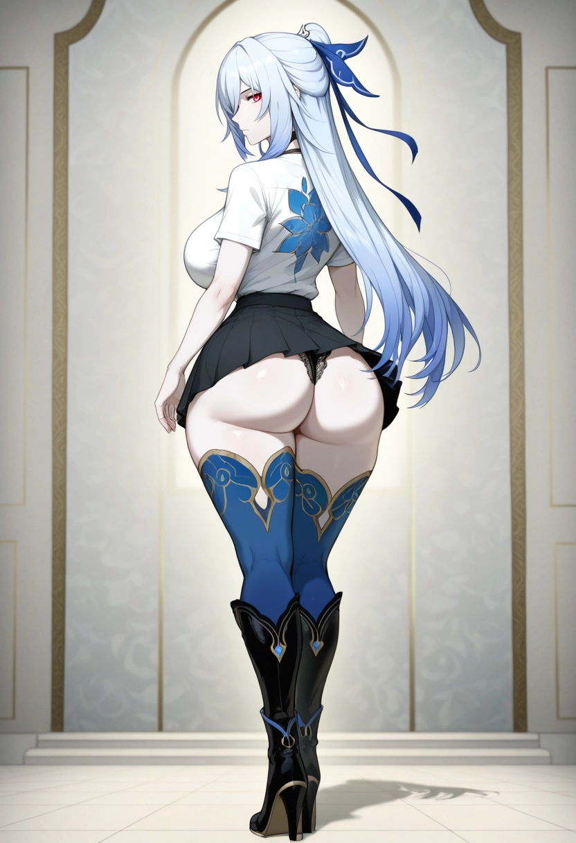 1girl, solo, ass, breasts, skirt, thighhighs