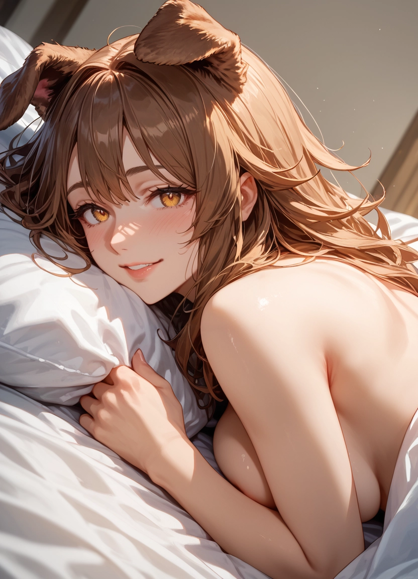 1girl, solo, brown hair, animal ears, looking at viewer, smile · Yamete.gg