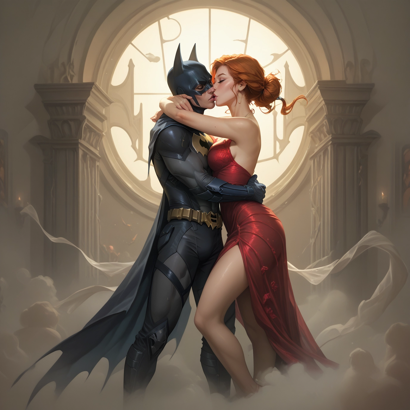 dress, 1girl, breasts, red dress, 1boy, kiss · Yamete.gg