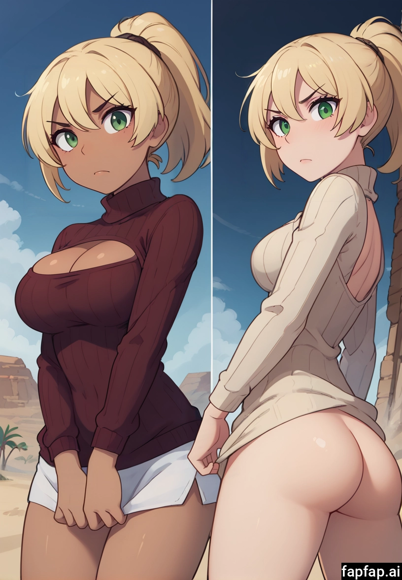 1girl, breasts, ass, sweater, green eyes, clothing cutout