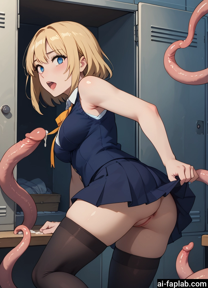 1girl, thighhighs, skirt, blue eyes, tentacles, pussy