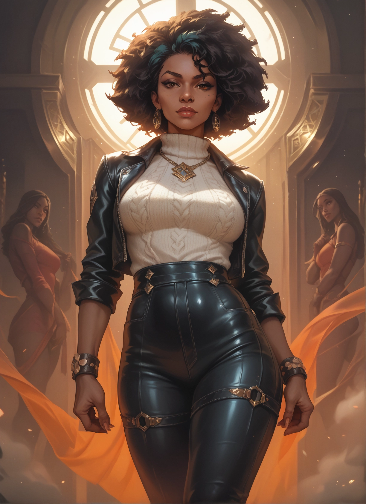 jewelry, earrings, multiple girls, jacket, breasts, 3girls · Yamete.gg