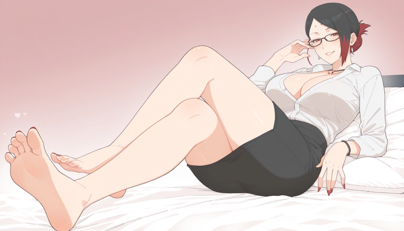 1girl, breasts, skirt, solo, shirt, red nails · Yamete.gg