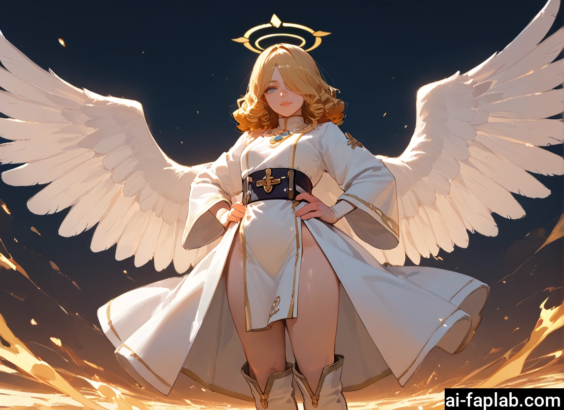 1girl, wings, blonde hair, solo, halo, blue eyes · Yamete.gg