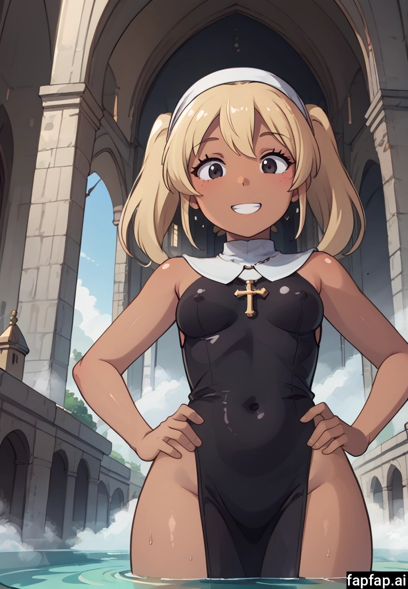 1girl, breasts, smile, blonde hair, solo, nun · Yamete.gg